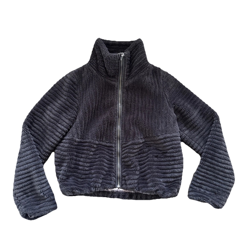 Anthropologie Teddy Plush Full Zip Jacket Women Medium Eggplant Purple Crop